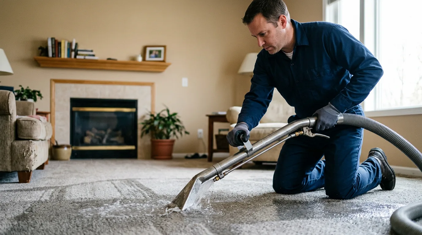 Water damage restoration technician working near Dorsey, IL